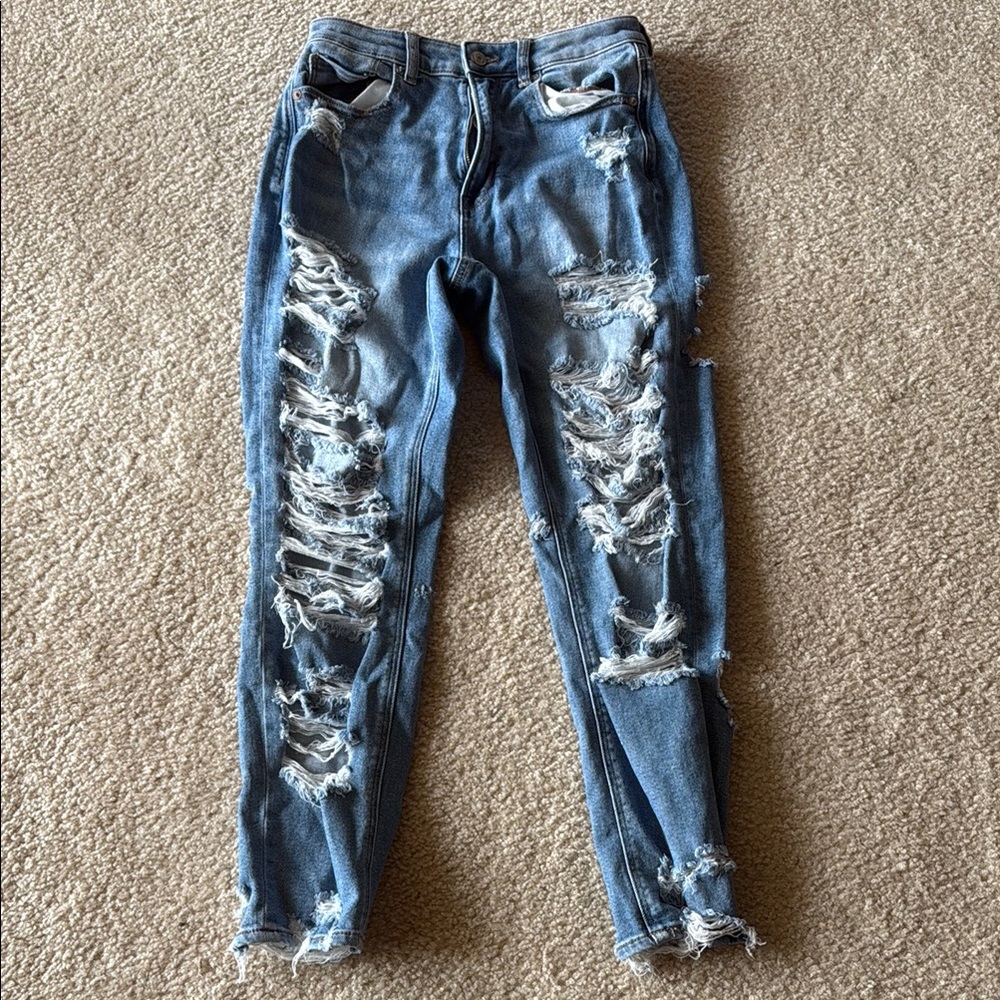 American Eagle Outfitters Skinny Blue Jeans with Distressed Style